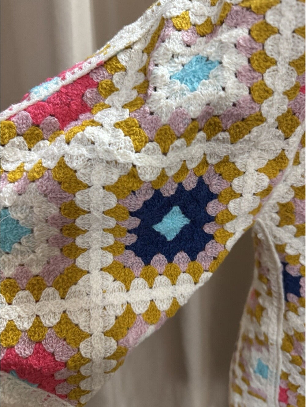 AZ Granny Square Crochet Cardigan Women M Multicolor Boho Open Front Sweater - Picture 7 of 13